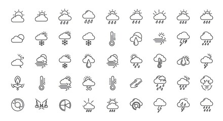 Versatile Weather Forecast Icons: A Minimalist Line Art Collection