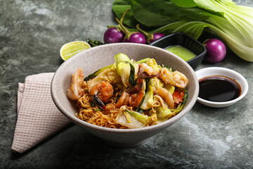 Asian cuisine - Fried noodles with seafood