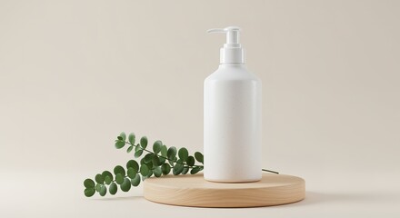 Elegant Minimalist Dispenser Bottle Display with Greenery, perfect for skincare, cosmetic, and personal care products.
