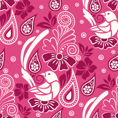 Swallow fabric pattern with Botanical floral ethnic motif