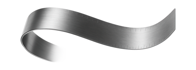 Flexible metal ruler with a rounded edge for measuring curved surfaces in a metalworking shop.