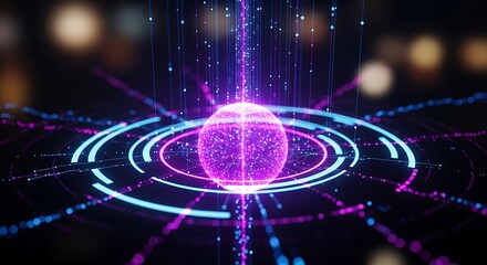 Abstract Digital Neural Network Brain Powering Futuristic Technology with Glowing Particles and Circular Data Streams