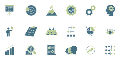 Business strategy icon set plan, goal and solution. Analisis brainstorming business to the growth achievement