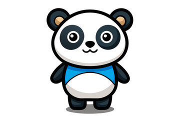 Adorable cartoon illustration of a standing panda with big round eyes, blushing cheeks, and a happy smile, set against a soft pastel background.