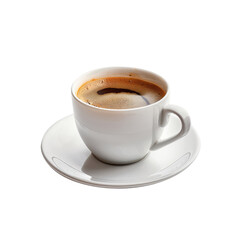Fototapeta premium White coffee cup filled with dark liquid, on a saucer