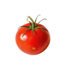 Single, ripe tomato, vibrant red, slightly imperfect skin, green stem