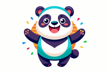 Adorable cartoon illustration of a standing panda with big round eyes, blushing cheeks, and a happy smile, set against a soft pastel background.