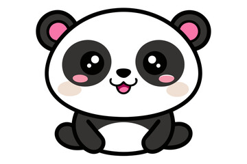 Adorable cartoon illustration of a standing panda with big round eyes, blushing cheeks, and a happy smile, set against a soft pastel background.