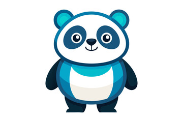 Adorable cartoon illustration of a standing panda with big round eyes, blushing cheeks, and a happy smile, set against a soft pastel background.