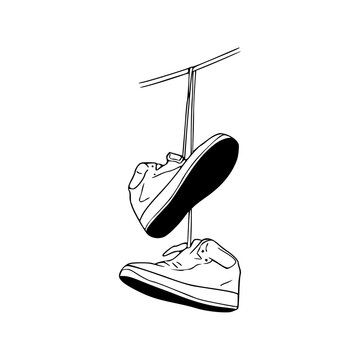 urban street style shoes hanging wire art