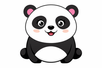 Adorable cartoon illustration of a standing panda with big round eyes, blushing cheeks, and a happy smile, set against a soft pastel background. 