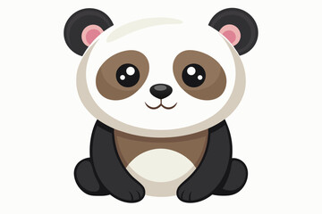 Adorable cartoon illustration of a standing panda with big round eyes, blushing cheeks, and a happy smile, set against a soft pastel background. 