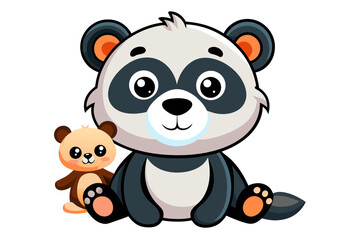Obraz premium Adorable cartoon illustration of a standing panda with big round eyes, blushing cheeks, and a happy smile, set against a soft pastel background. 
