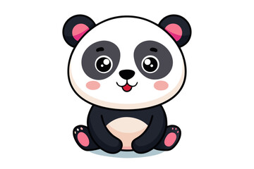 Naklejka premium Adorable cartoon illustration of a standing panda with big round eyes, blushing cheeks, and a happy smile, set against a soft pastel background. 