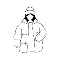 faceless figure in puffer coat line art