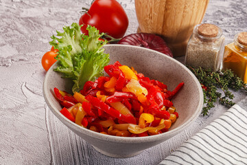 Diced raw bell red and yellow pepper