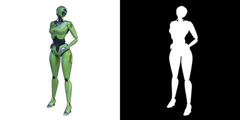 Futuristic green android with sleek design.