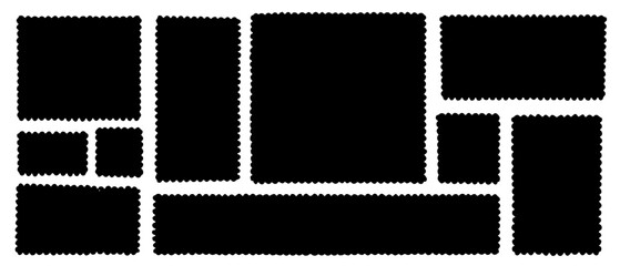 Black jagged rectangle shapes silhouettes set. Hand drawn abstract jagged edge black shapes vector illustration. Black torn paper sheet for sticker, collage, banner