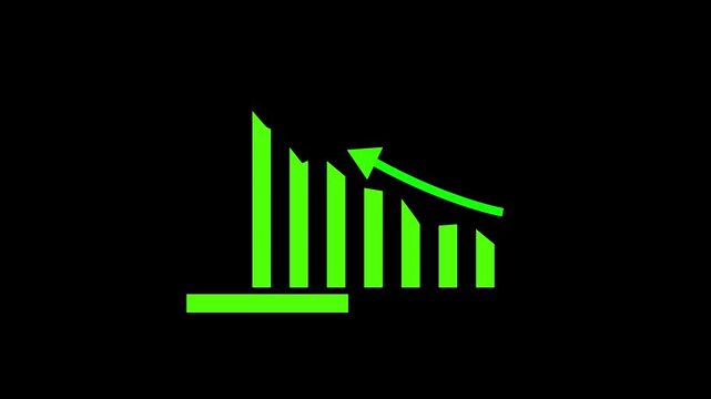 Abstract business graph animation. business growth and success concept icon.Glowing business graph arrow rising financial business graph chart animation black background 4k, video
