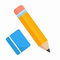 A simple illustration of a yellow pencil and a blue eraser.