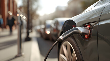 Naklejka premium a modern electric car charging in the city