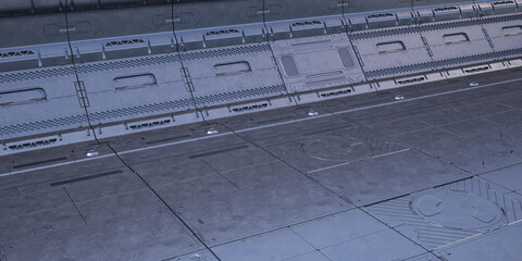 Futuristic metallic floor in a sci-fi setting.