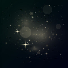 Fototapeta premium Abstract dark night background with soft glowing light particles and sparkling stars. Perfect for fantasy themes, magical designs, space concepts, and dreamy overlays. 