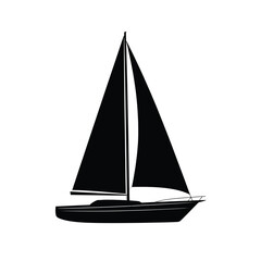 Simple black silhouette of a sailboat on white background