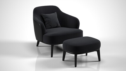 Luxury black armchair with matching ottoman