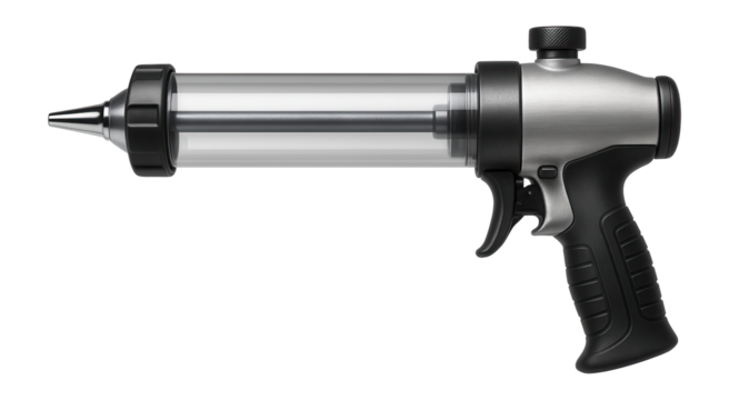 Air caulking gun with a trigger control for sealing joints on a building site.