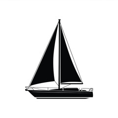 Silhouette of a classic sailboat with full sails against a white background