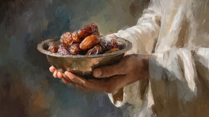 Hands holding a bowl of dates