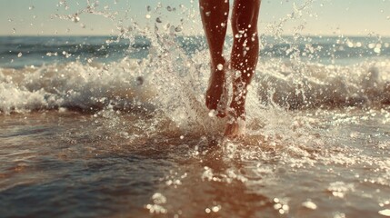 Barefoot running through waves