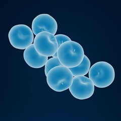 Glowing blue apples on a dark background.