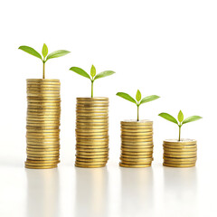 Plant growing from coins symbolizing financial growth and investment success