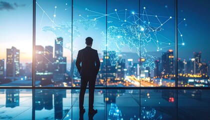 Businessman contemplating global connections