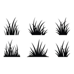 Fototapeta premium Black grass tufts silhouettes isolated on white background