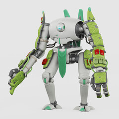 Futuristic humanoid robot with green accents