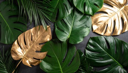 Tropical leaf arrangement on dark background