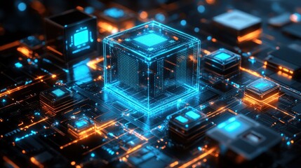 Futuristic circuit board with glowing components