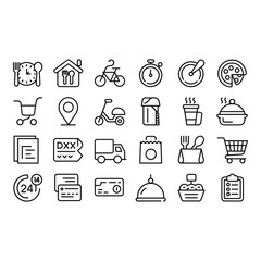 Fototapeta premium Food delivery icons for online ordering isolated on white background