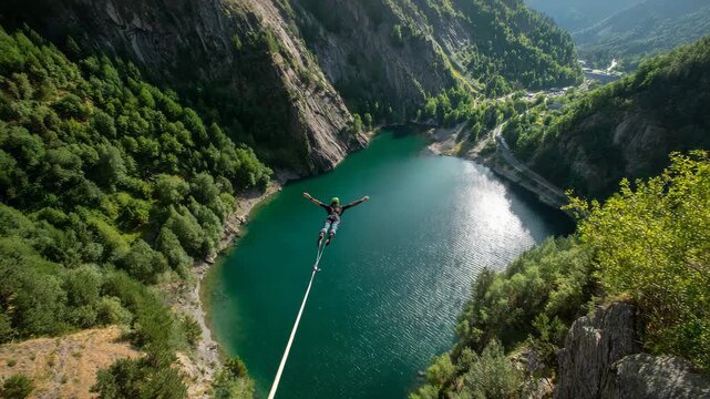 Bungee Jump Over Mountain Lake