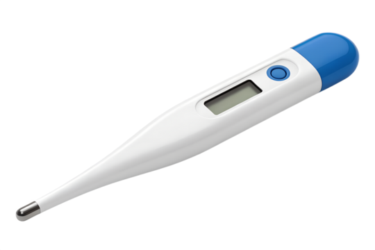 A professional studio shot of a digital scientific meter with a probe, isolated on a white background. Precision instrument for analysis.