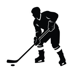 Silhouette of a hockey player in action with puck