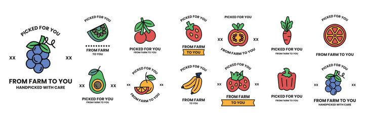 collection of fruit and vegetable badges