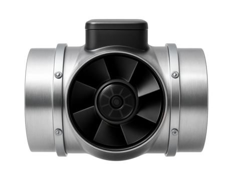 Inline duct fan with a mixed-flow impeller for enhanced airflow in warehouse ventilation systems.