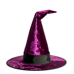 Rich purple velvet witch hat with black band isolated on a transparent background image png, cut out, clipping path, social media, Advertisement, high quality, HD photo, close up,  web, banner, poster
