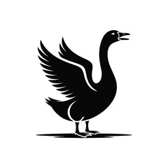Obraz premium Stylized black silhouette of a goose with wings spread