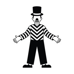 Stylized silhouette of a cheerful clown in a top hat