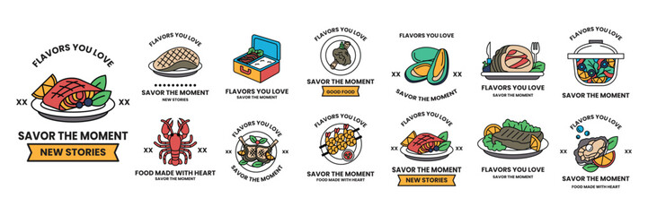 collection of food related badges and ribbons